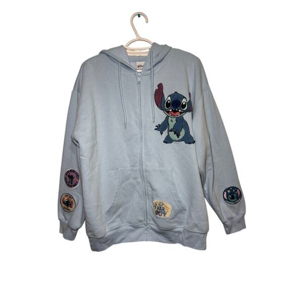 Stitch full zip blue embroidered hoodie sweatshirt womens‎ XXL kidcore cartoon